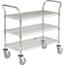 Nexel Chrome Utility Cart w/3 Shelves & Poly Casters, 1200 lb. Capacity, 36"L x 21"W x 39"H