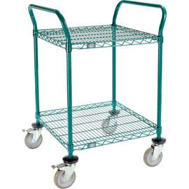 Nexel Utility Cart, 2 Shelf, Poly-Green , 24"L x 24"W x 39"H, Polyurethane Brake Casters