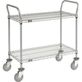 Nexel Utility Cart w/2 Shelves & Poly Casters, 1200 lb. Capacity, 30"L x 24"W x 39"H, Silver
