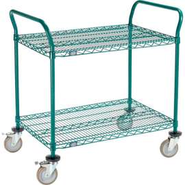 Nexel Utility Cart, 2 Shelf, Poly-Green , 36"L x 24"W x 39"H, Polyurethane Brake Casters