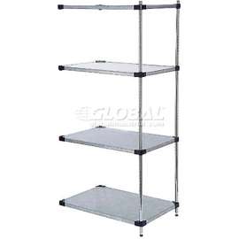 Nexel Galvanized Steel, 4 Tier, Solid Shelving Add-On Unit, 42"Wx18"Dx54"H