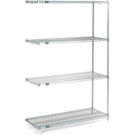 Nexel Stainless Steel, 4 Tier, Wire Shelving Add-On Unit, 24"W x 24"D x 74"H