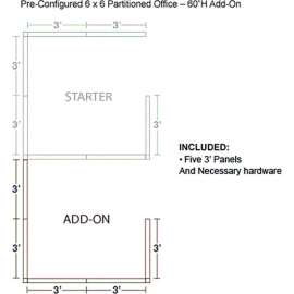 Interion Pre-Configured Office Cubicle - 6'W x 6'D x 60"H - Add-On Kit - Blue
