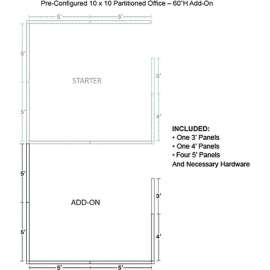 Interion Pre-Configured Office Cubicle - 10'W x 10'D x 60"H - Add-On Kit - Gray
