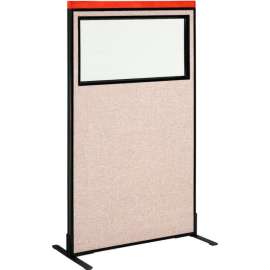 Interion Deluxe Freestanding Office Partition Panel w/Partial Window 36-1/4"W x 61-1/2"H Tan