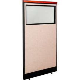 Interion Deluxe Office Partition Panel w/Partial Window & Raceway 36-1/4"W x 65-1/2"H Tan