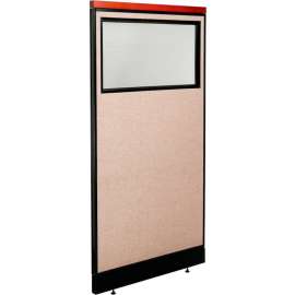 Interion Deluxe Office Partition Panel w/Partial Window & Raceway 36-1/4"W x 101-1/2"H Tan