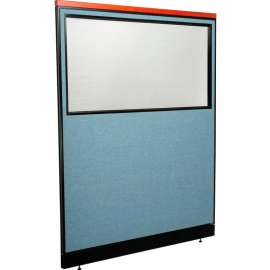 Interion Deluxe Office Partition Panel w/Partial Window & Raceway 60-1/4"W x 101-1/2"H Blue