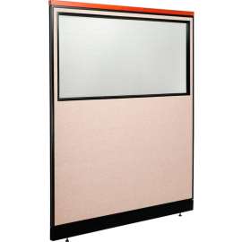 Interion Deluxe Office Partition Panel w/Partial Window & Pass-Thru Cable 60-1/4Wx77-1/2H Tan
