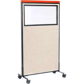Interion Mobile Deluxe Office Partition Panel with Partial Window, 36-1/4"W x 64-1/2"H, Tan