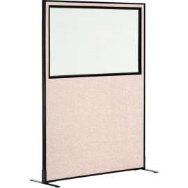 Interion Freestanding Office Partition Panel with Partial Window, 48-1/4"W x 96"H, Tan