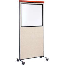 Interion Mobile Deluxe Office Partition Panel with Partial Window, 36-1/4"W x 100-1/2"H, Tan