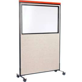 Interion Mobile Deluxe Office Partition Panel with Partial Window, 48-1/4"W x 100-1/2"H, Tan