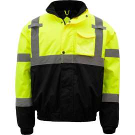 GSS Safety Hi-Visibility Class 3 Waterproof Quilt-Lined Bomber Jacket, Lime/Black, M