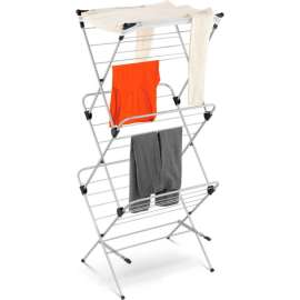 3-Tier Portable Top Clothes Drying Rack, Silver/Blue, Steel/Nylon Mesh, 48-Linear Feet Capacity