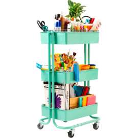 Seville Classic 3-Tier Rolling Steel Storage Bin Utility Kitchen Cart With Wheels, Green