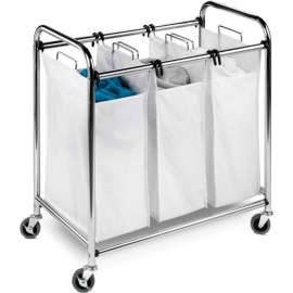 Heavy-Duty Triple Section Laundry Sorter, Chrome, Steel/Cotton/Plastic