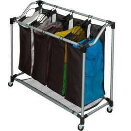 Elite Quad Laundry Sorter On Casters, Black, Grey, Steel/Polyester