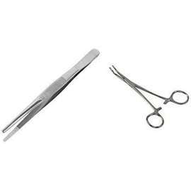 MABIS Stainless Steel Tweezers, Thumb Dressing Forceps, Serrated Forceps, Silver