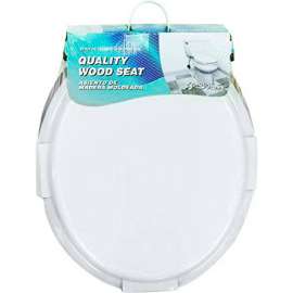 AquaPlumb CTS100W-CH Round Wood Chrome Hinge and Beveled Edge Toilet Seat W/ Cover, White