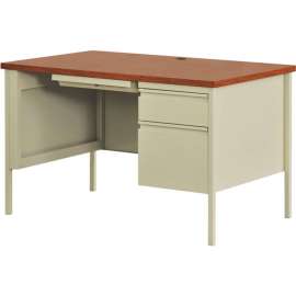 Hirsh Industries Steel Desk - Single Right Pedestal - 30" x 48" - Putty/Oak - HL10000 Series