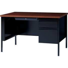Hirsh Industries Steel Desk - Single Right Pedestal - 30 x 48 - Black/Walnut - HL10000 Series
