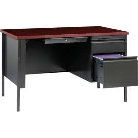Hirsh Industries Steel Desk - Single Right Pedestal - 30"D x 48"W - Mahogany - HL10000 Series
