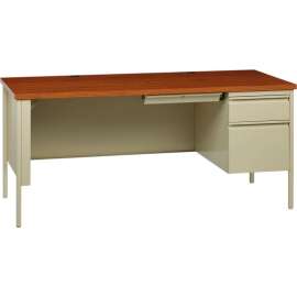 Hirsh Industries Steel Desk - Single Right Pedestal - 30" x 66" - Putty/Oak - HL10000 Series