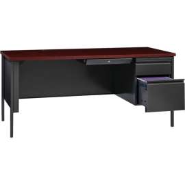 Hirsh Industries Steel Desk - Single Right Pedestal - 30"D x 66"W - Mahogany - HL10000 Series