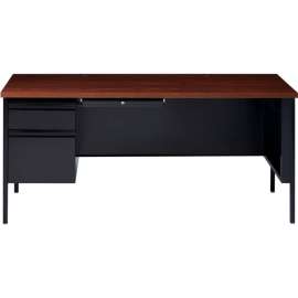 Hirsh Industries Steel Desk - Single Left Pedestal - 30 x 66 - Black/Walnut - HL10000 Series