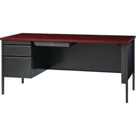 Hirsh Industries Steel Desk - Single Left Pedestal - 30"D x 66"W - Mahogany - HL10000 Series