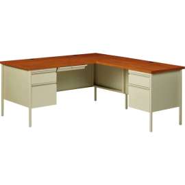 Hirsh Industries Steel Desk - L Shape w/Right Return - 66" x 72" - Putty/Oak - HL10000 Series