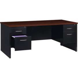 Hirsh Industries Modular Steel Desk - Double Pedestal - 72 x 36 - Black/Walnut