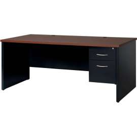 Hirsh Industries Modular Steel Desk - Single Right Pedestal - 72 x 36 - Black/Walnut