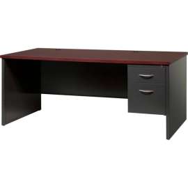 Hirsh Industries Modular Steel Desk - Single Right Pedestal - 72 x 36 - Charcoal/Mahogany
