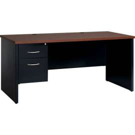 Hirsh Industries Modular Steel Desk - Single Left Pedestal - 66 x 30 - Black/Walnut