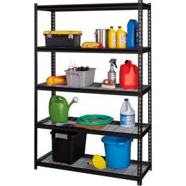 Hirsh Industries Iron Horse Rivet Shelving w/ Wire Deck,48"Wx18"Dx72"H,5-Shelf, 575 Lb Cap, Bl
