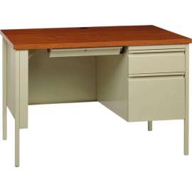 Hirsh Industries Steel Desk - Single Right Pedestal - 24 x 45 - Putty/Oak - HL10000 Series