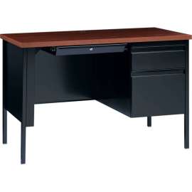 Hirsh Industries Steel Desk - Single Right Pedestal - 24 x 45 - Black/Walnut - HL10000 Series