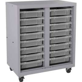 Hirsh Industries Mobile Bin Tower Platinum 22604 with 16 Clear Bins - 30" x 18" x 36"