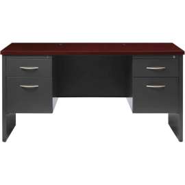 Hirsh Industries Modular Steel Credenza - Double Pedestal - 60 x 24 - Charcoal/Mahogany
