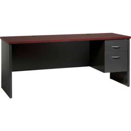 Hirsh Industries Modular Steel Credenza - Single Right Pedestal - 72 x 24 - Charcoal/Mahogany