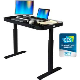 AIRLIFT Tempered Glass Electric Standing Desk - 29" to 47" H - Black with Black Frame