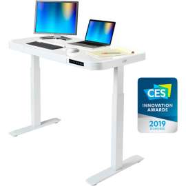 AIRLIFT Tempered Glass Electric Standing Desk - 29" to 47" H - White with White Frame