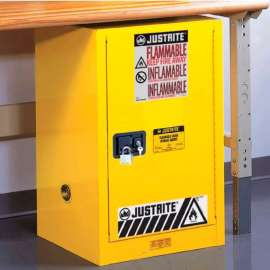 Justrite Flammable Liquid Cabinet, 12 Gallon, Self-Close Single Door Vertical Storage