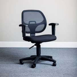 Interion Office Chair With Mid Back & Adjustable Arms, Black, Black