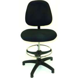 ShopSol Drafting Stool - Fabric Upholstered - Mid Back - Black