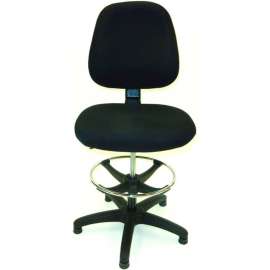 ShopSol Deluxe Drafting Stool - Fabric Upholstered - Mid Back - Black