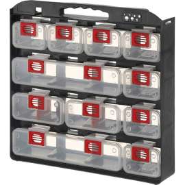 ShopSol 1010500 Bin Compartment Case - 1 Sided, 11 Locking Bins, 15-1/2"L x 16"W x 2-3/4"H - Black