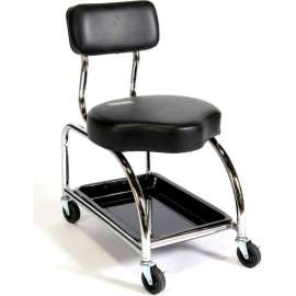 ShopSol Heavy Duty Mechanics Tool Trolley Stool w/Back Rest, 450 lb. Cap,. Black Vinyl - 3010001